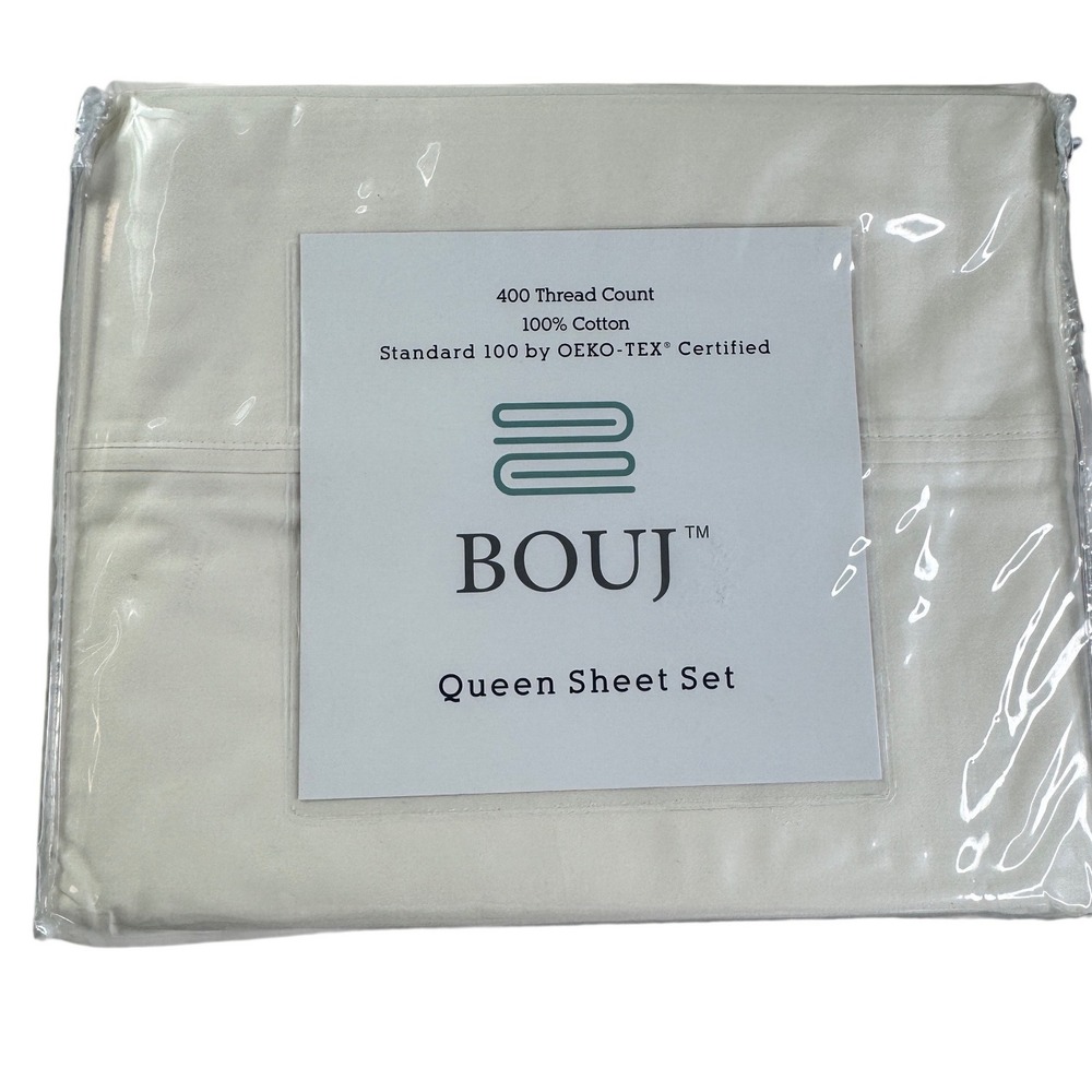 BOUJ Queen Sheet Set 400 Thread Count 100% Cotton Ecru OEKO-TEX Certified 4pc
